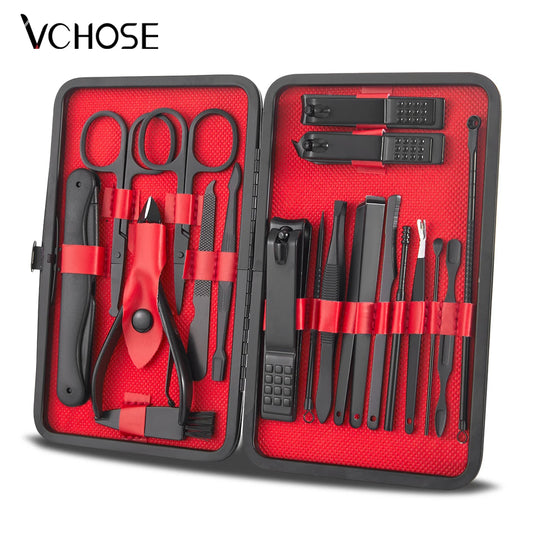 Vchose Stainless Steel Manicure Set: Professional Nail Grooming Kit with Travel Case