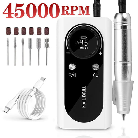 Portable Rechargeable 45000RPM Nail Drill Machine: Professional Electric Manicure Tool